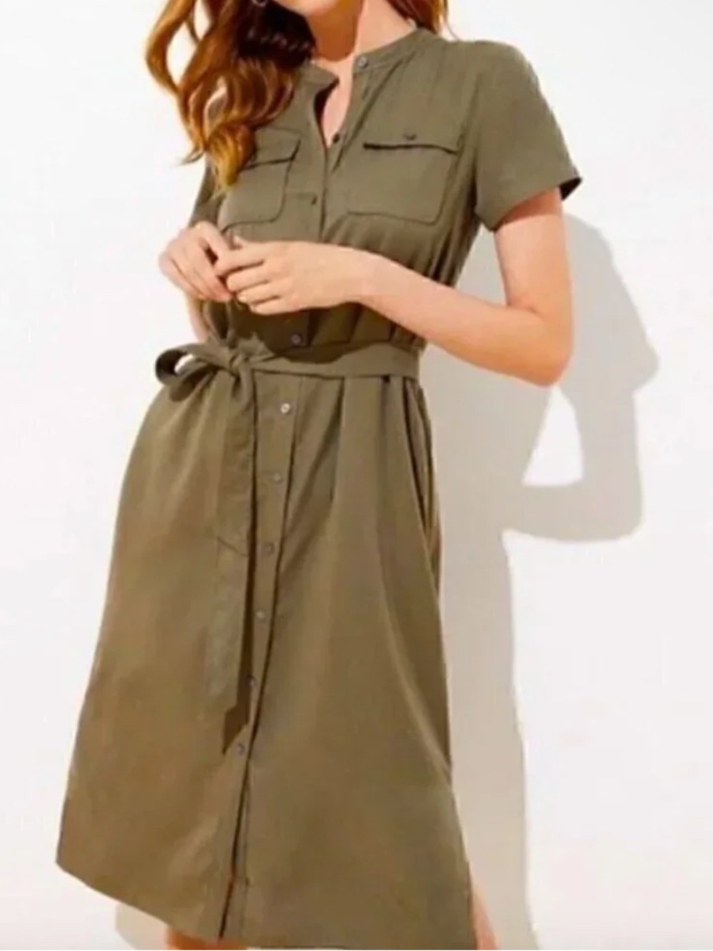 Utility Shirt Dress in Olive Green